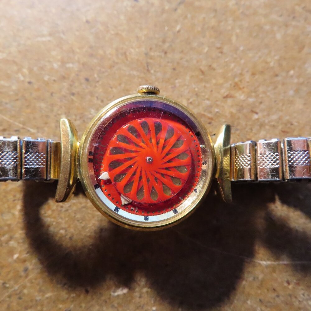 Rare 1955 Ernest Borel Cocktail Watch; Red Face; Silver Lamp Band; Working